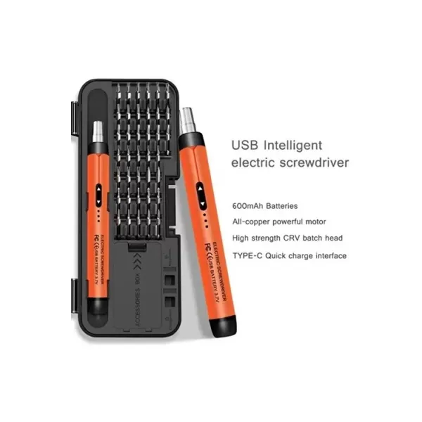 3.7v Şarjlı Mini Elektrikli Tornavida Seti 500mah Type-c Manyetik Hassas Uçlu Vida Seti 38 Parça