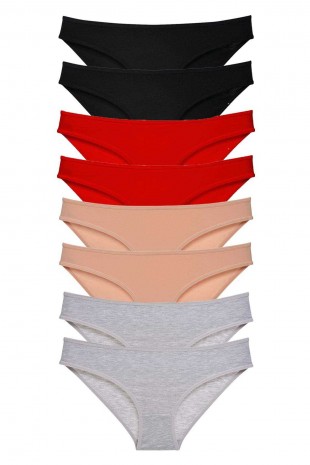 8 adet Süper Eko Set Likralı Kadın Slip Külot Siyah Kırmızı Ten Gri