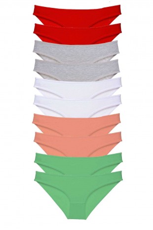 10 adet Süper Eko Set Likralı Kadın Slip Külot Kırmızı Gri Beyaz Pudra Yeşil