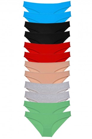 12 adet Eko Set Likralı Kadın Slip Külot Çok Renkli 2
