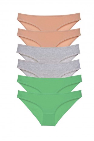6 adet Süper Eko Set Likralı Kadın Slip Külot Ten Gri Yeşil