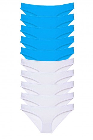 10 adet Süper Eko Set Likralı Kadın Slip Beyaz Mavi