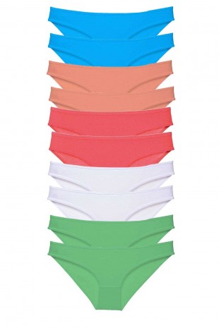 10 adet Süper Eko Set Likralı Kadın Slip Beyaz Pudra Yeşil Fuşya Mavi