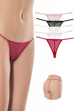 5 Adet Önü Dantelli Kadın İp Tanga String İpkini