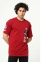 Bordo Ön ve Kol Baskılı Erkek Oversize Kısa Kollu T-Shirt