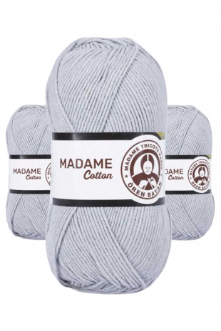 3 Adet Madame Cotton El Örgü İpi Yünü 100 gr 001 Gri