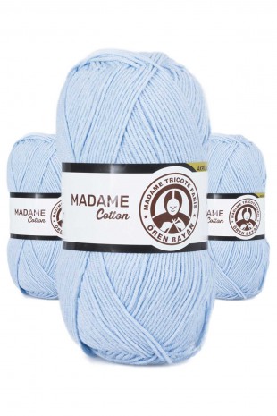 3 Adet Madame Cotton El Örgü İpi Yünü 100 gr 014 Bebe Mavi