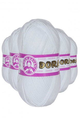 5 Adet Dora El Örgü İpi Yünü 100 gr 000 Beyaz