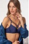 Çapraz İpli Silikonlu Dolu Sütyen Lacivert
