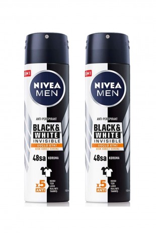 2 Adet Men Black & White Invisible Güçlü Etki Erkek Deodorant Sprey 150 ml