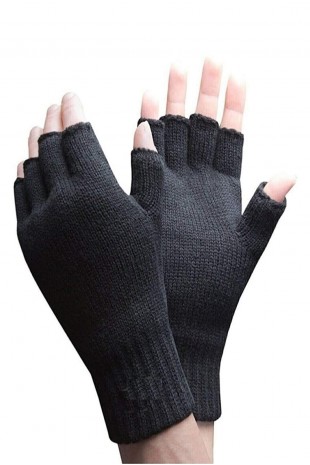 Yarım Parmak Kesik Siyah Eldiven Unisex 1 Çift Sıcak Tutan Yün Kışlık Kadın Erkek