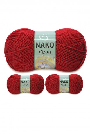 3 Adet Vizon Premium Akrilik El Örgü İpi Yünü Renk No:1175 Koyu Kırmızı