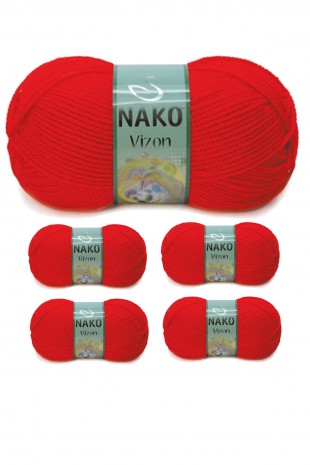 5 Adet Vizon Premium Akrilik El Örgü İpi Yünü Renk No:207 Alev Kırmızı