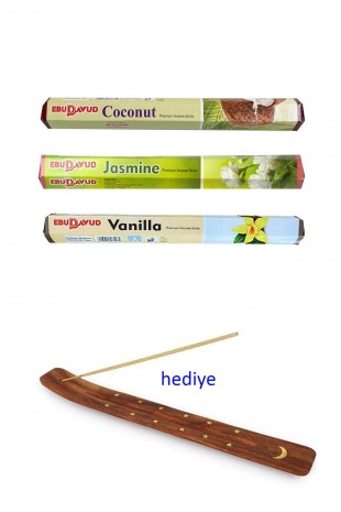3 Paket 20 Çubuklu Tütsü Jasmine - Coconut - Vanilla - Kayık Hediyeli