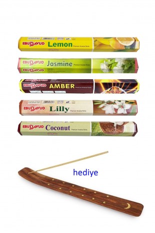 5 Paket 20 Çubuklu Tütsü Lemon - Amber - Lilly- Jasmine - Coconut - Kayık Hediyeli