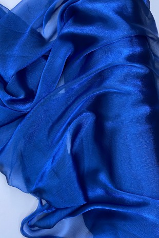 Abiye Elbiselik Işıltılı Tül Cam Organze Kumaş Petrol Mavi
