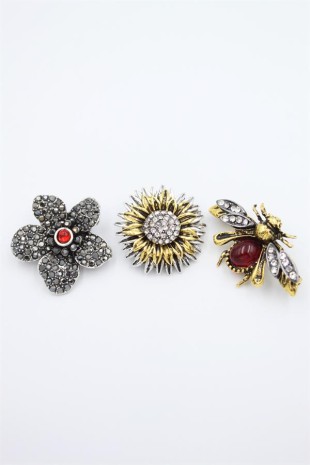 3'lü Zra Broş Seti - ÇOK RENKLİ