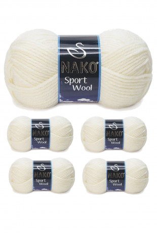5 Adet Sport Wool Atkı Bere Ceket Yelek Örgü İpi Yünü No: 300 Ekru