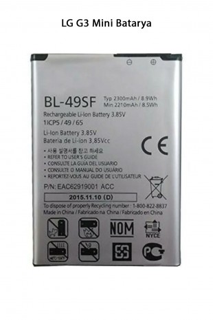 LG G3 Mini Telefonlarla Uyumlu Batarya Pi 2300 mAh