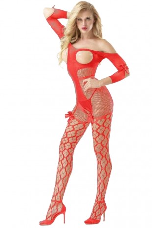 Kadın Babydoll Fantezi Kıyafet Vücut Çorabı D30010 Kırmızı