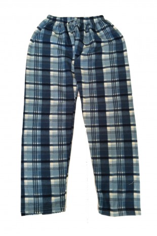 Unisex Polar Pijama Altı Termal Özellikli Mavi Ekose Desenli Ev Giyim Cepsiz