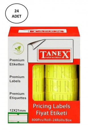 Tanex Makine Fiyat Etiketi 12X21 Mm Çizgili Fosforlu Sarı 24'lü