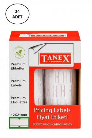 Tanex Fiyat Etiketi Çizgili 12x21 mm Beyaz Motex 24'lü