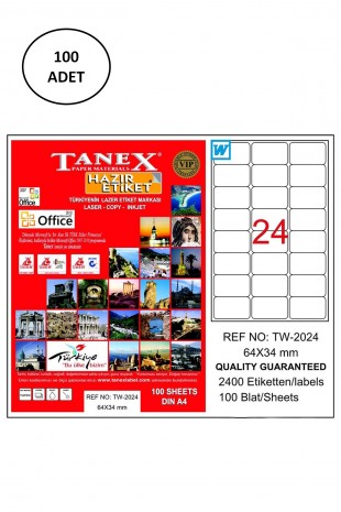 Tanex Tw-2024 Lazer Etiket 64X34 Mm 100 Adet