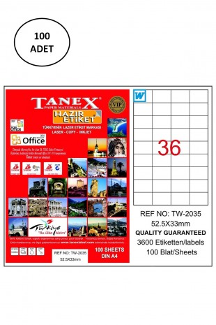 Tanex Tw-2035 Lazer Etiket 52x33 Mm 100 Lü