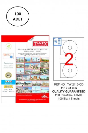 Tanex A4 Lazer Etiket TW-2116 116x41 mm 100'lü Paket