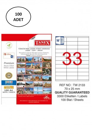 Tanex Lazer Etiket TW-2133 70x25 mm 100 Lü