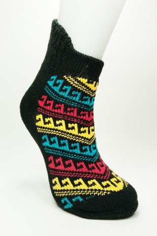 Kalın Kışlık Kadın Soket Çorap Yünlü Havlu Ev Giyim Patik  Desen 1 Siyah