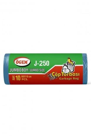J-250 Jumbo Boy Çöp Torbası 80 x 110 cm 10 Lu Rulo x 1 Paket = 10 Adet (Mavi)