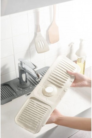 Elastik Musluk Matı Su Tutucu Düzenleyici Kaydırmaz Taban Organizer Mutfak Banyo Lavabo 38x14,5x2 Cm