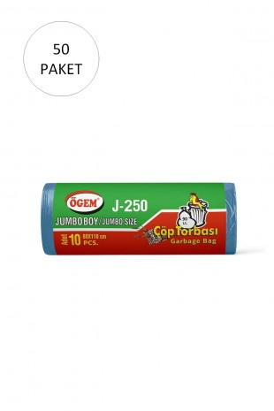 J-250 Jumbo Boy Çöp Torbası 80 x 110 cm 10 Lu Rulo x 50 Paket = 500 Adet (Mavi)