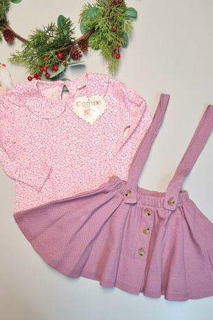 Lila Mor Kız Bebek Etekli Takım Hediyelik Bebek Giyim