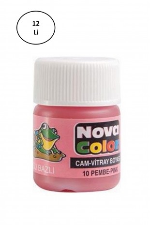 Nova Color Su bazlı Cam Boya Şişe Pembe Renk 12'li