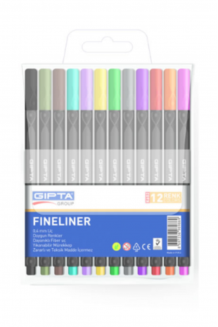 Gıpta Fineliner Kalem 0.4mm Pvc Blister Üçgen 12 Renk