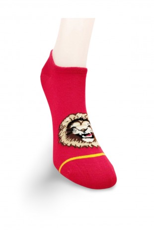 Sarı Kırmızı Aslan Desenli Sportif Unisex  Kısa Bilek Çorap Yazlık 1 Çift