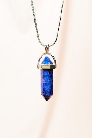Lapis  Lazuli Doğal Taşı Zincirli El Yapımı Tasarımlı Kolye Uç: 3,5 cm Zincir: 20 cm Kutulu