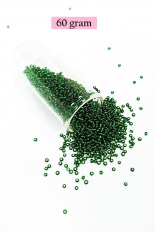 Dökme Cam Kum Boncuk (11/0) 2 mm - 60 Gram -  Şefaf Koyu Yeşil - BNC037