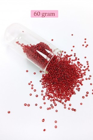 Dökme Cam Kum Boncuk (11/0) 2 mm - 60 Gram -  Şeffaf Koyu Kırmızı - BNC050