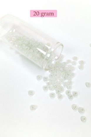 Dökme Cam Kum Boncuk Büyük Boy (6/0) 4 mm - 20 Gram - İnci Beyaz - BNC081