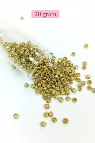 Dökme Cam Kum Boncuk Büyük Boy (6/0) 4 mm - 20 Gram - Altın - BNC093