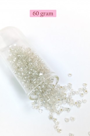 Dökme Cam Kum Boncuk (8/0) 3 mm - 60 Gram - Şeffaf Gümüş - BNC201