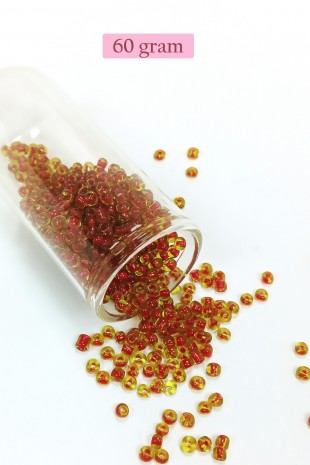 Dökme Cam Kum Boncuk (8/0) 3 mm - 60 Gram - Şeffaf Sarı Kırmızı - BNC216