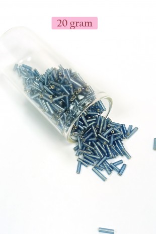 Uzun Boru Kesme Boncuk Çap 2mm Uzunluk 10 mm - 20 Gram - Camgöbeği Mavi - BNC228
