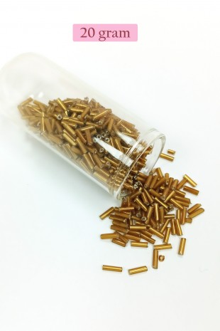 Uzun Boru Kesme Boncuk Çap 2mm Uzunluk 10 mm - 20 Gram - Altın Sarısı - BNC231