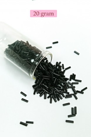 Uzun Boru Kesme Boncuk Çap 2mm Uzunluk 10 mm - 20 Gram - Siyah - BNC241
