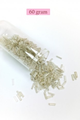 Uzun Boru Kesme Boncuk Çap 2mm Uzunluk 10 mm - 60 Gram - Gümüş - BNC271